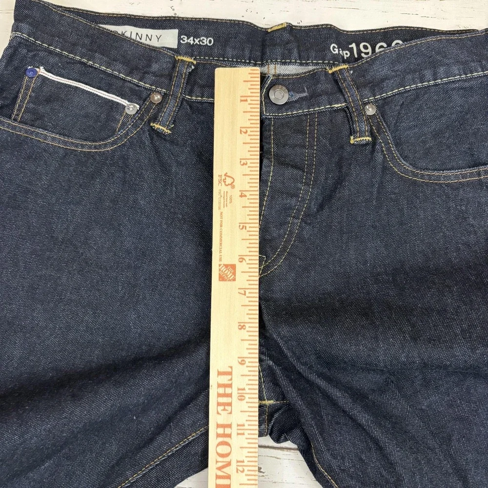 Gap 1969 Skinny Selvedge Jeans Mens 34x30 Blue Denim Resin Rinse Zip Fly